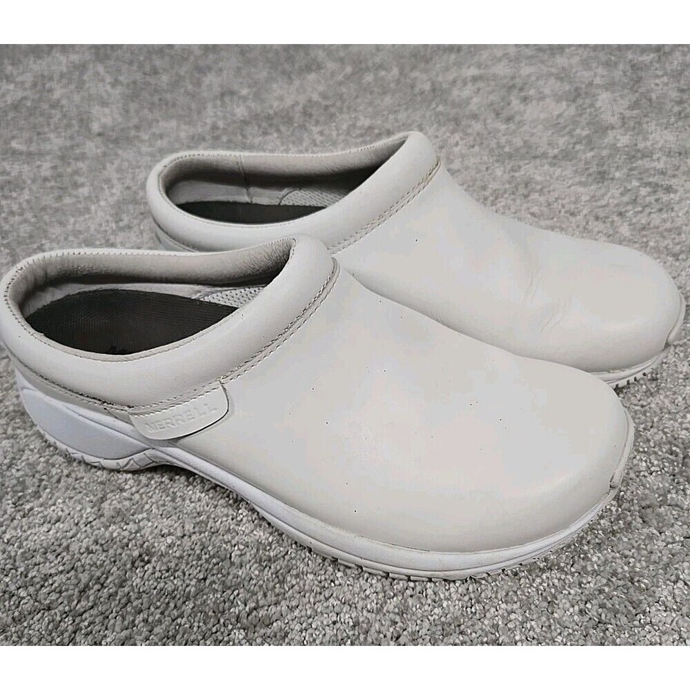 Merrell Ortholite Slip On‎ Clog Pro Grip Slip Resistant Work Shoes White Sz 7.5